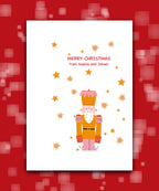 Luxury gold star personalised Christmas card (red)—add surname & message; custom printed
