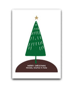 Minimalist personalised Christmas tree card with modern design—add name & message; custom printed; UK printed