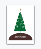 Custom green Christmas card with simple tree illustration—personalised greeting; printed Xmas card; UK printed