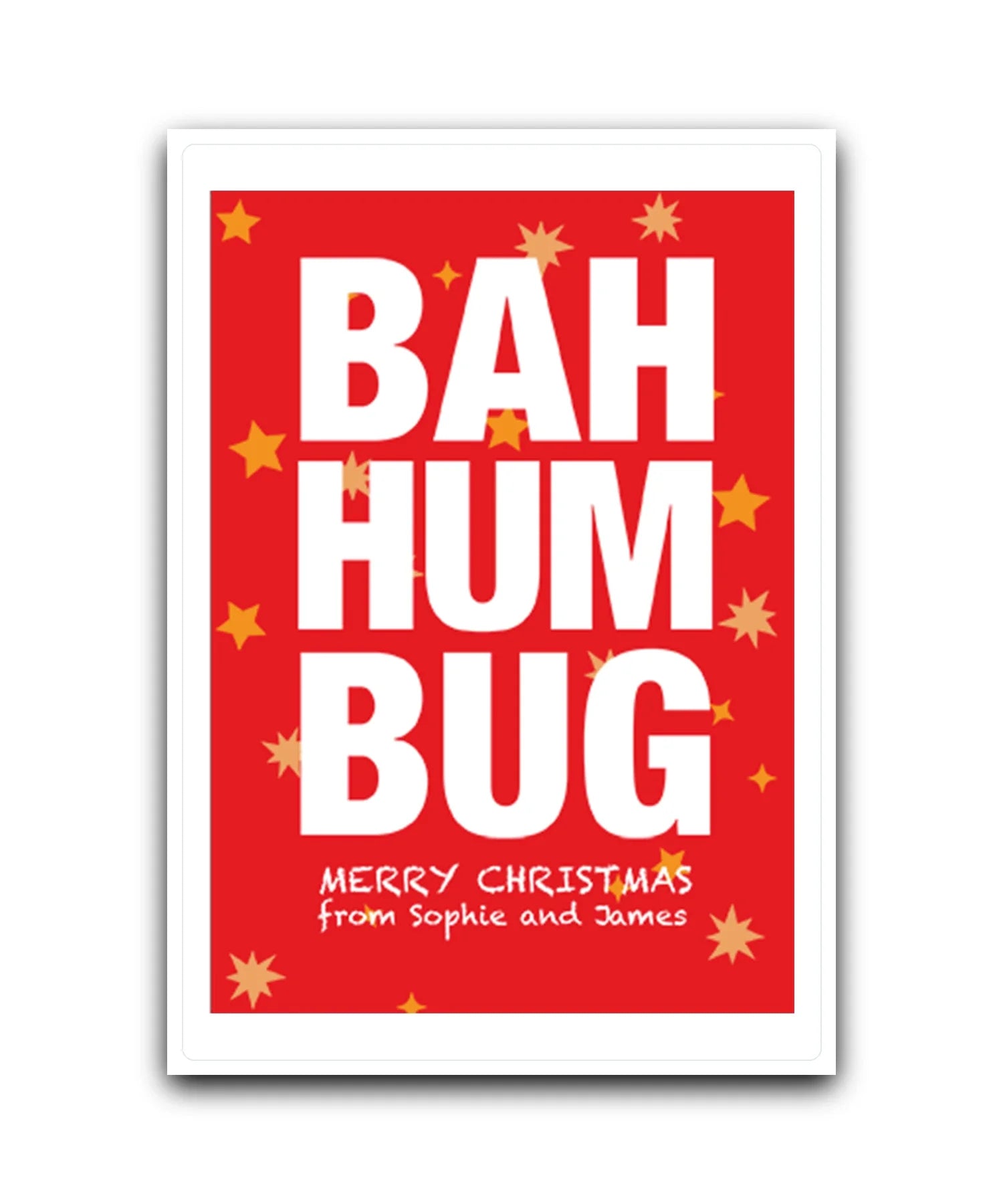 Gold star personalised Christmas card—add name & message; custom printed Christmas card; couples card