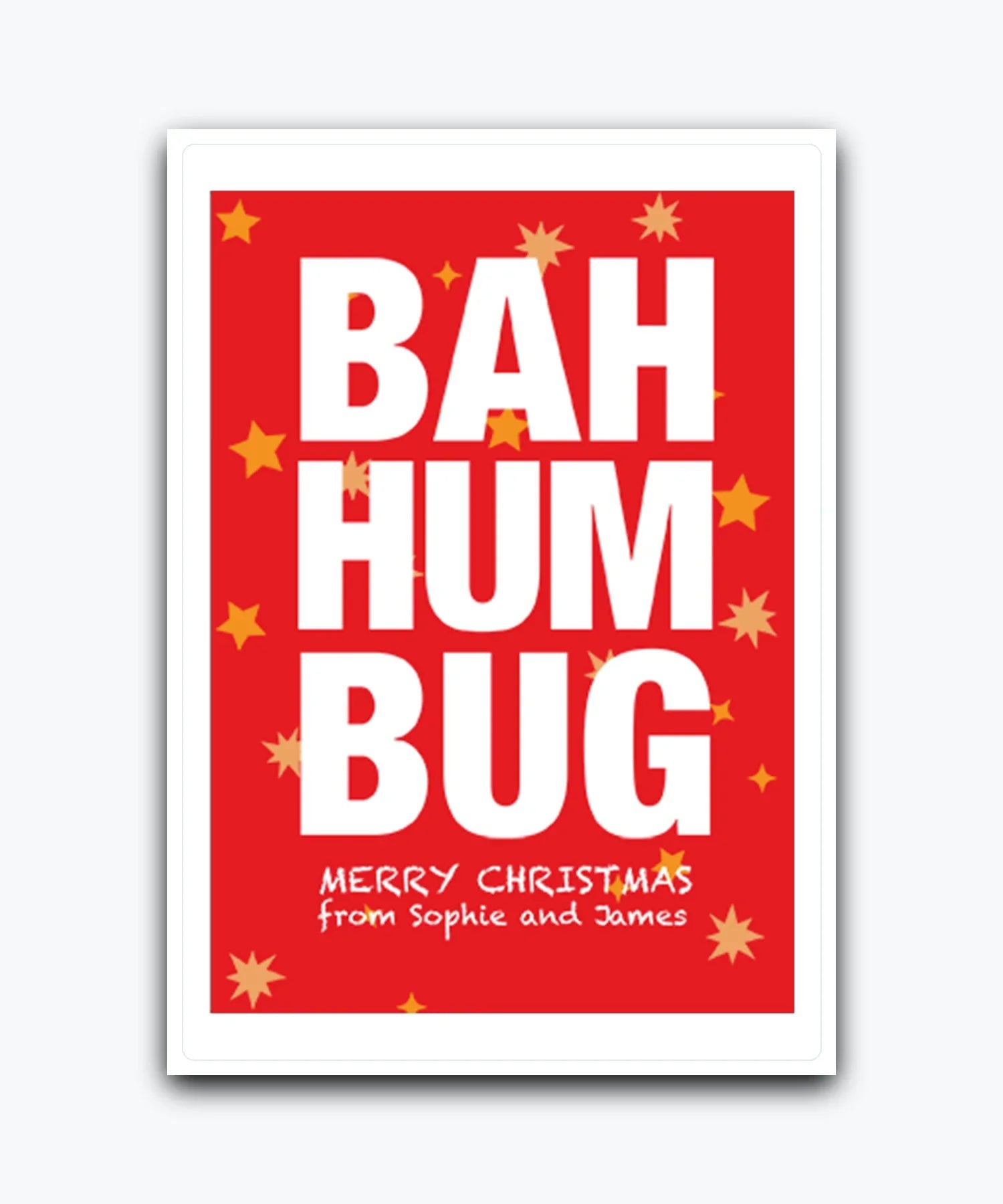 Elegant gold star Christmas card—personalised with names; printed Xmas greeting; couples card