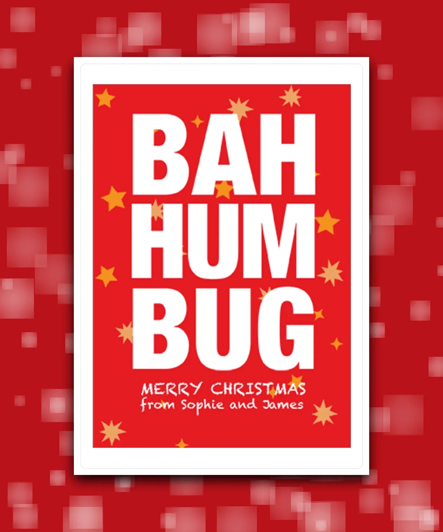 Luxury gold star personalised Christmas card—add surname & message; custom printed; couples card