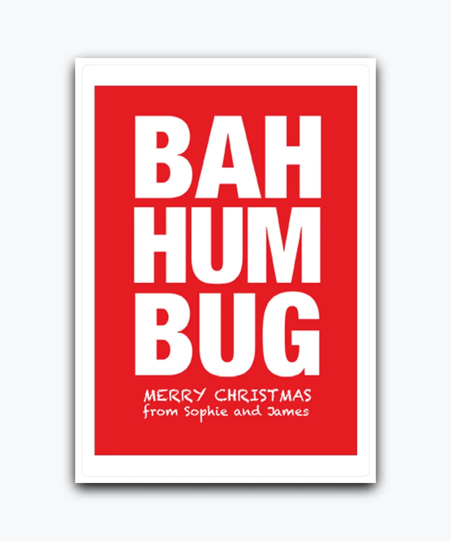 Humorous red Xmas card with Merry Christmas message; add names & text; printed Xmas card
