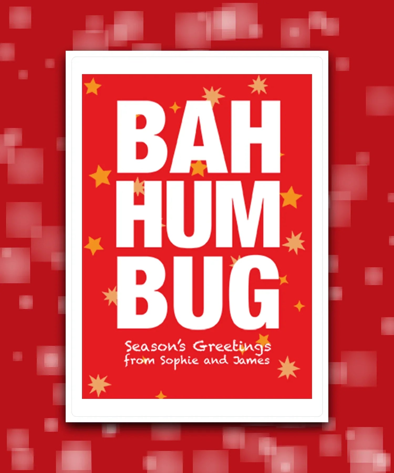 Humorous personalised Christmas card with gold stars—add‑name options & custom greeting; printed card; UK printed