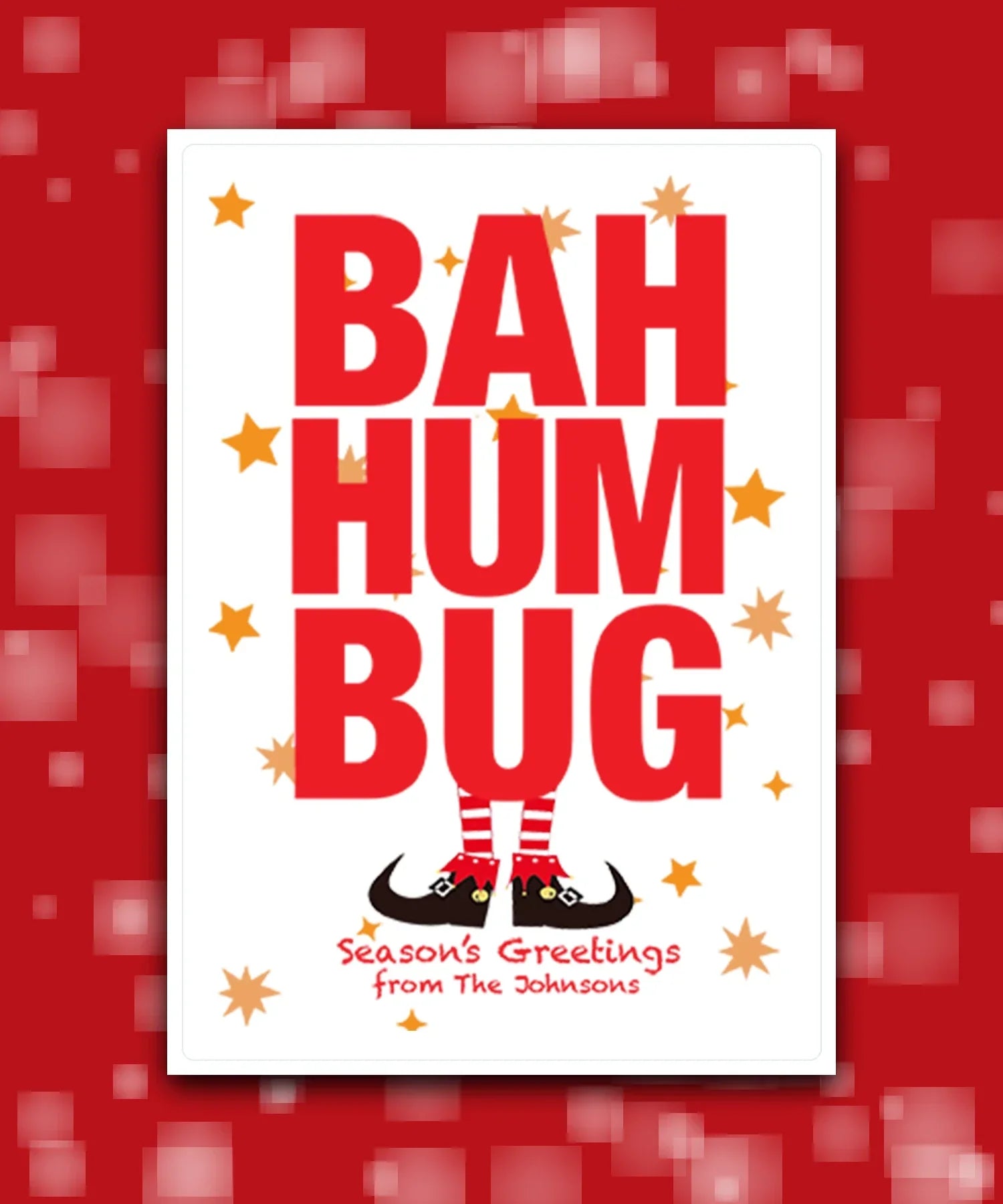 Bah Humbug humorous Christmas card for Secret Santa—personalised with text; custom printed card