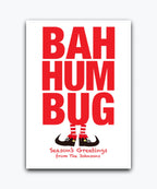 Funny red Christmas card Bah Humbug theme; add names & text; printed Xmas card