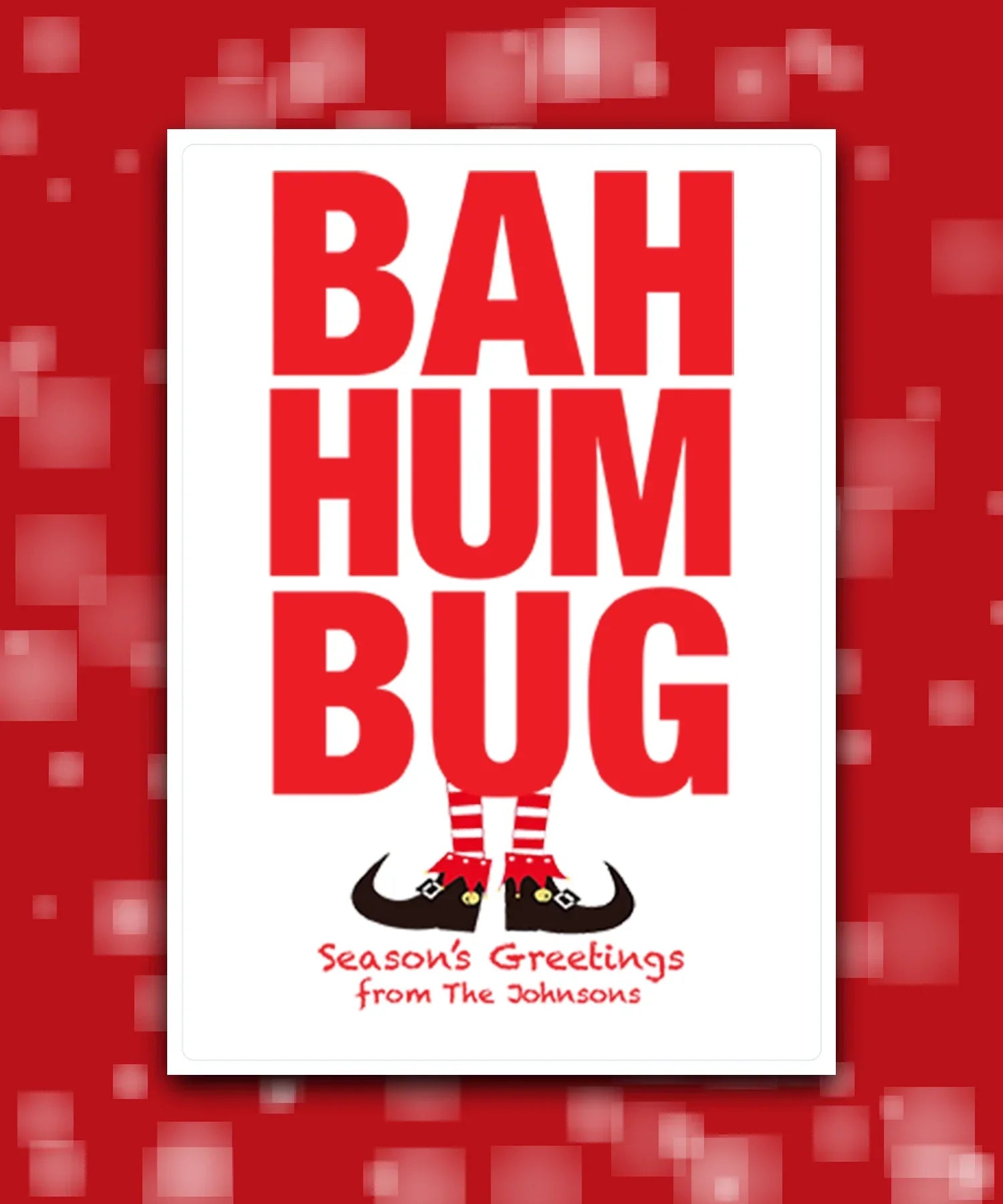 Sarcastic Bah Humbug Christmas card for Secret Santa—add name & greeting; custom printed