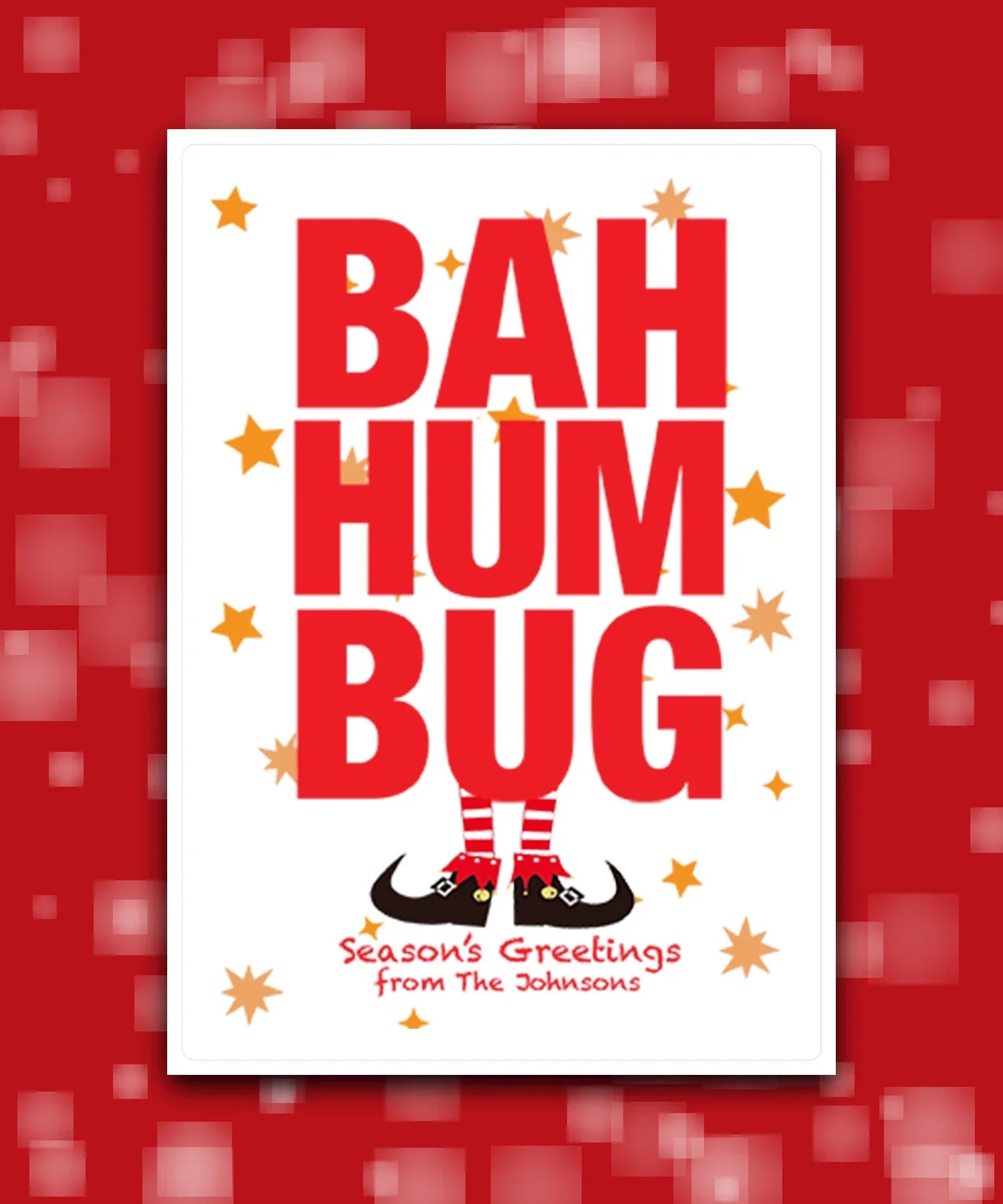 Personalised funny Christmas card for Secret Santa—add surname & message; custom printed; keepsake greeting