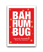 Funny Bah Humbug personalised Christmas card—add name & message; printed Xmas greeting; fast dispatch