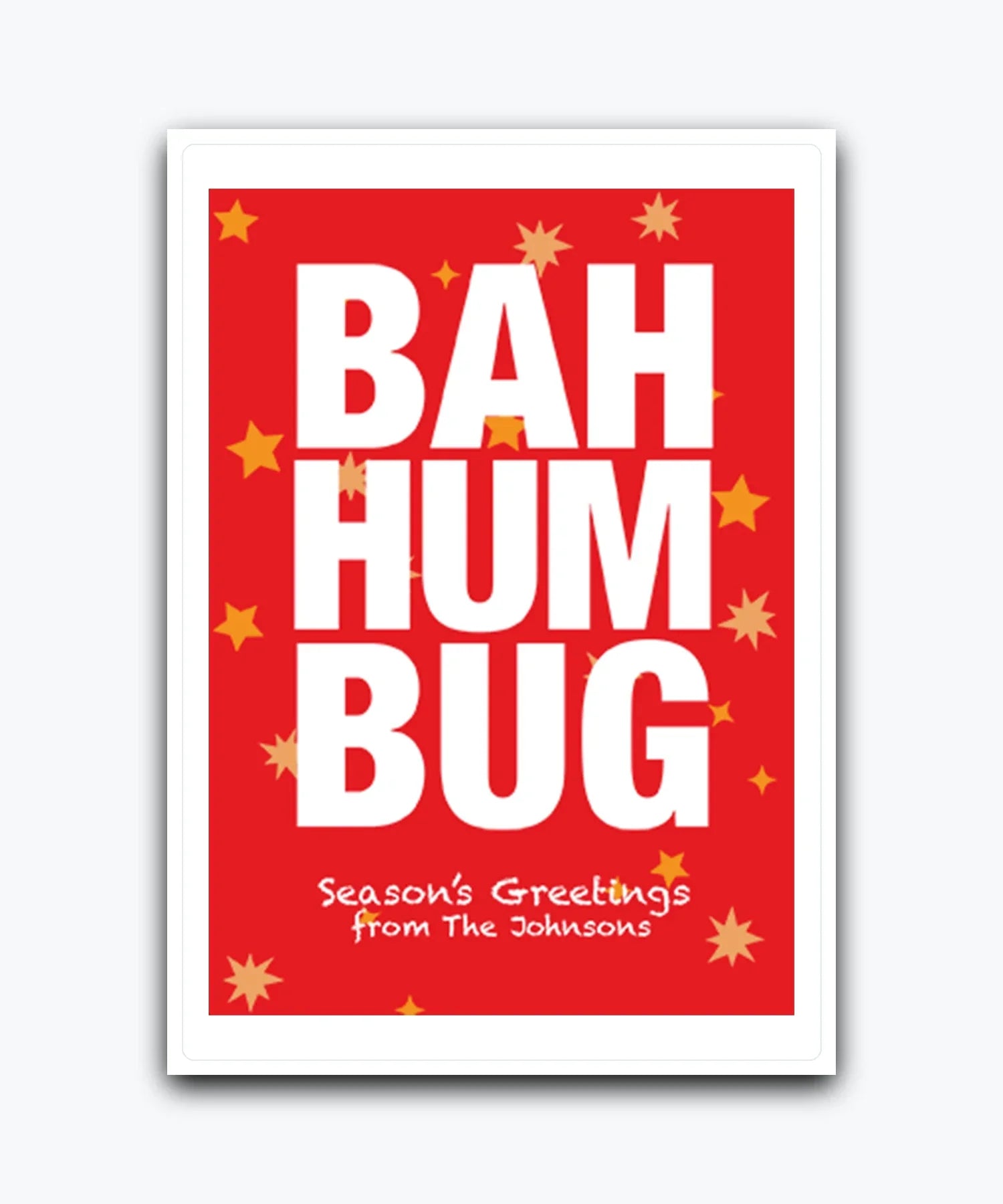 Humorous Christmas card with custom text—personalise with names & text; printed card; fast dispatch