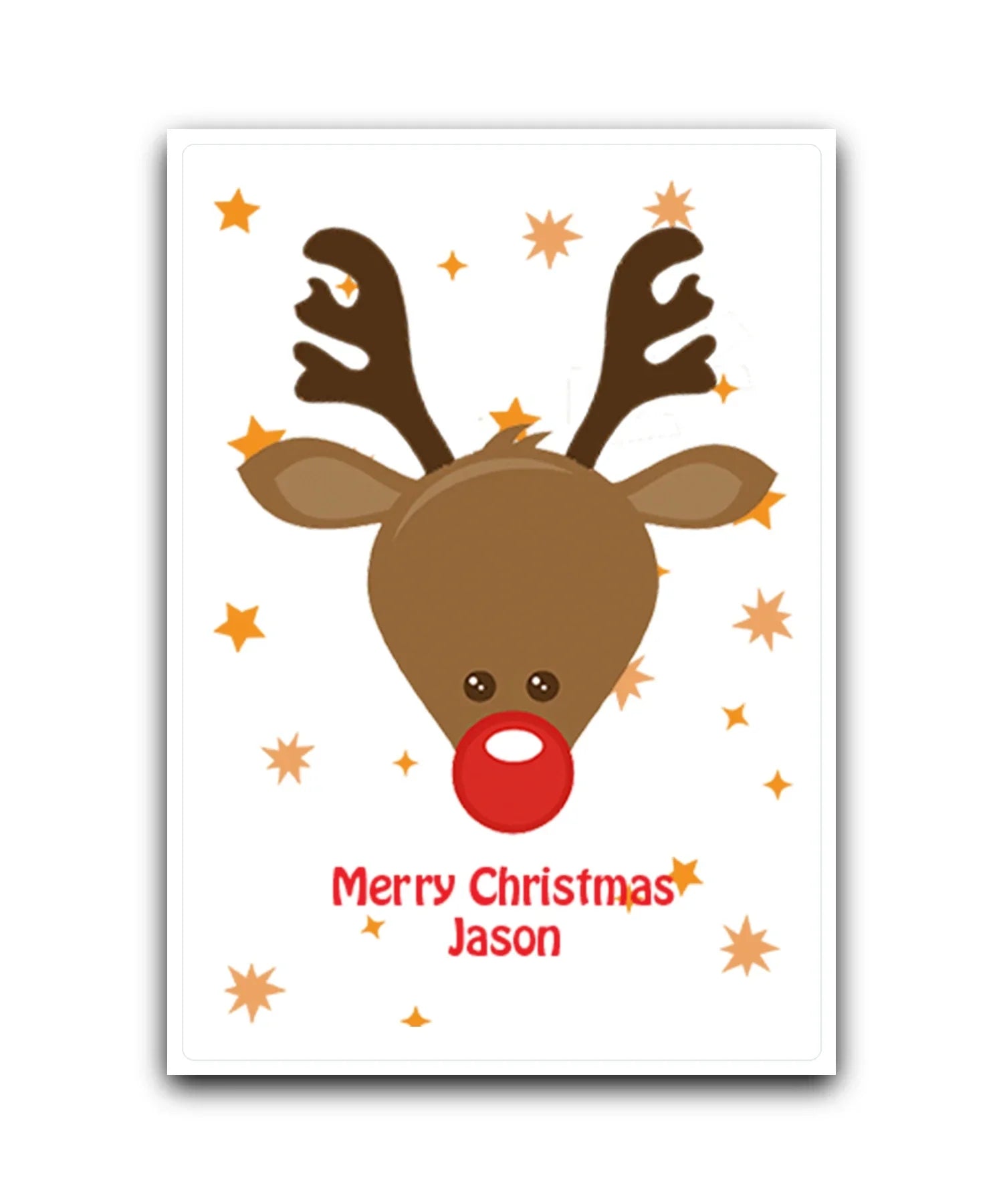 Personalised Christmas card (red)—Personalised reindeer Christmas card with red nose