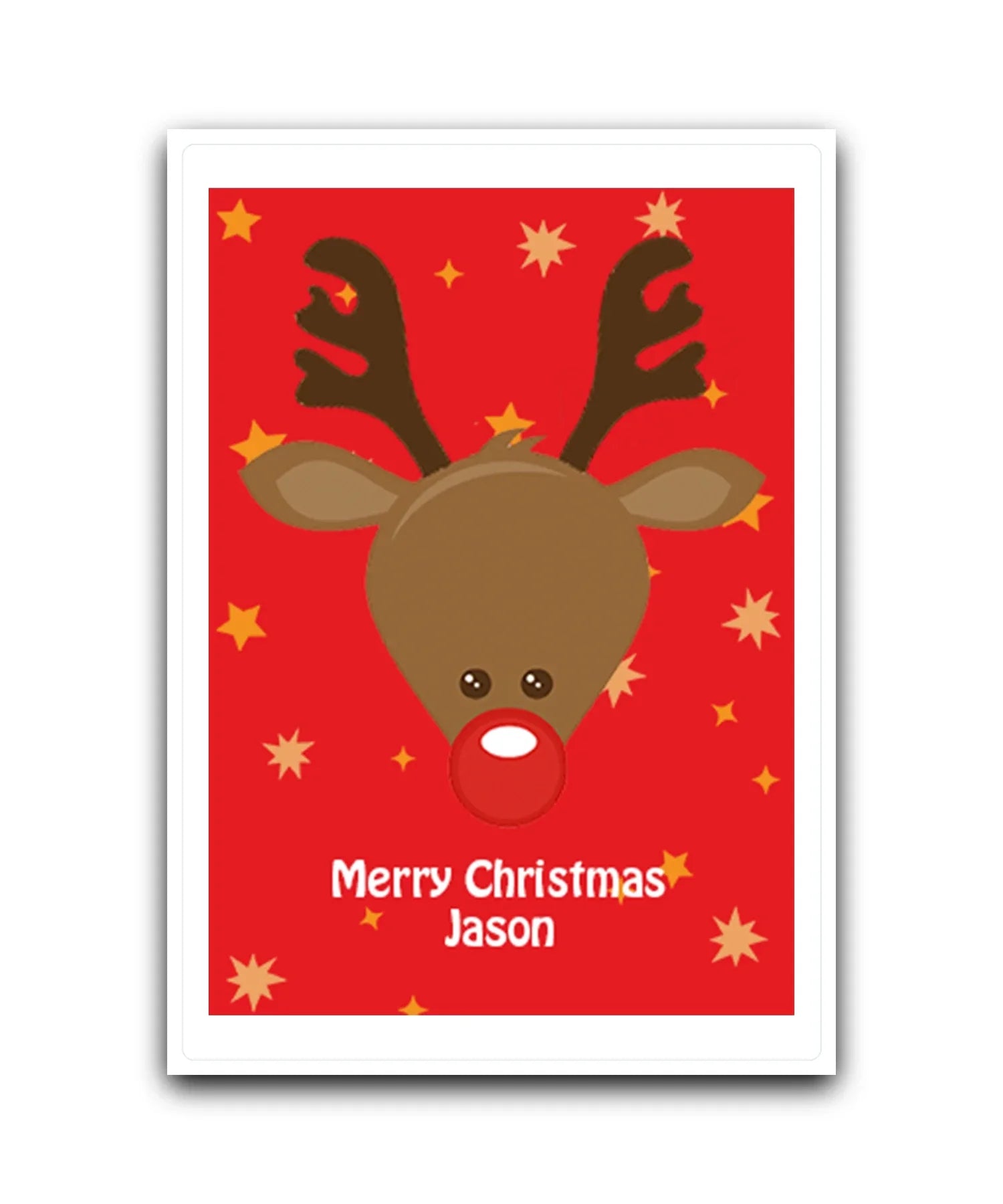 Personalised reindeer red nose Christmas card