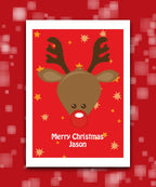 Luxury gold star personalised Christmas card—Custom Christmas card with name and reindeer design