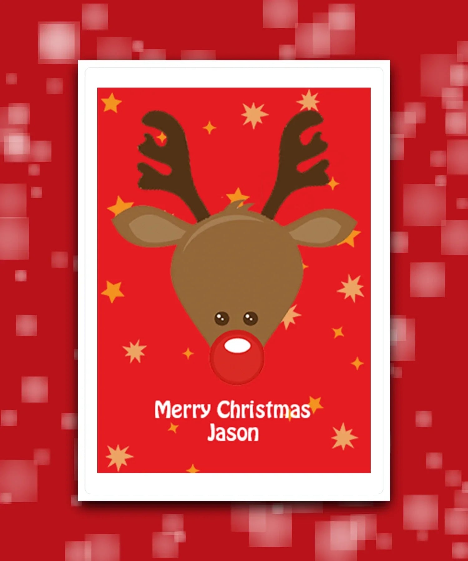 Luxury gold star personalised Christmas card—Custom Christmas card with name and reindeer design