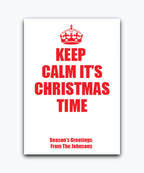 Keep Calm Christmas card (red)—Customisable Christmas greeting card with bold text design
