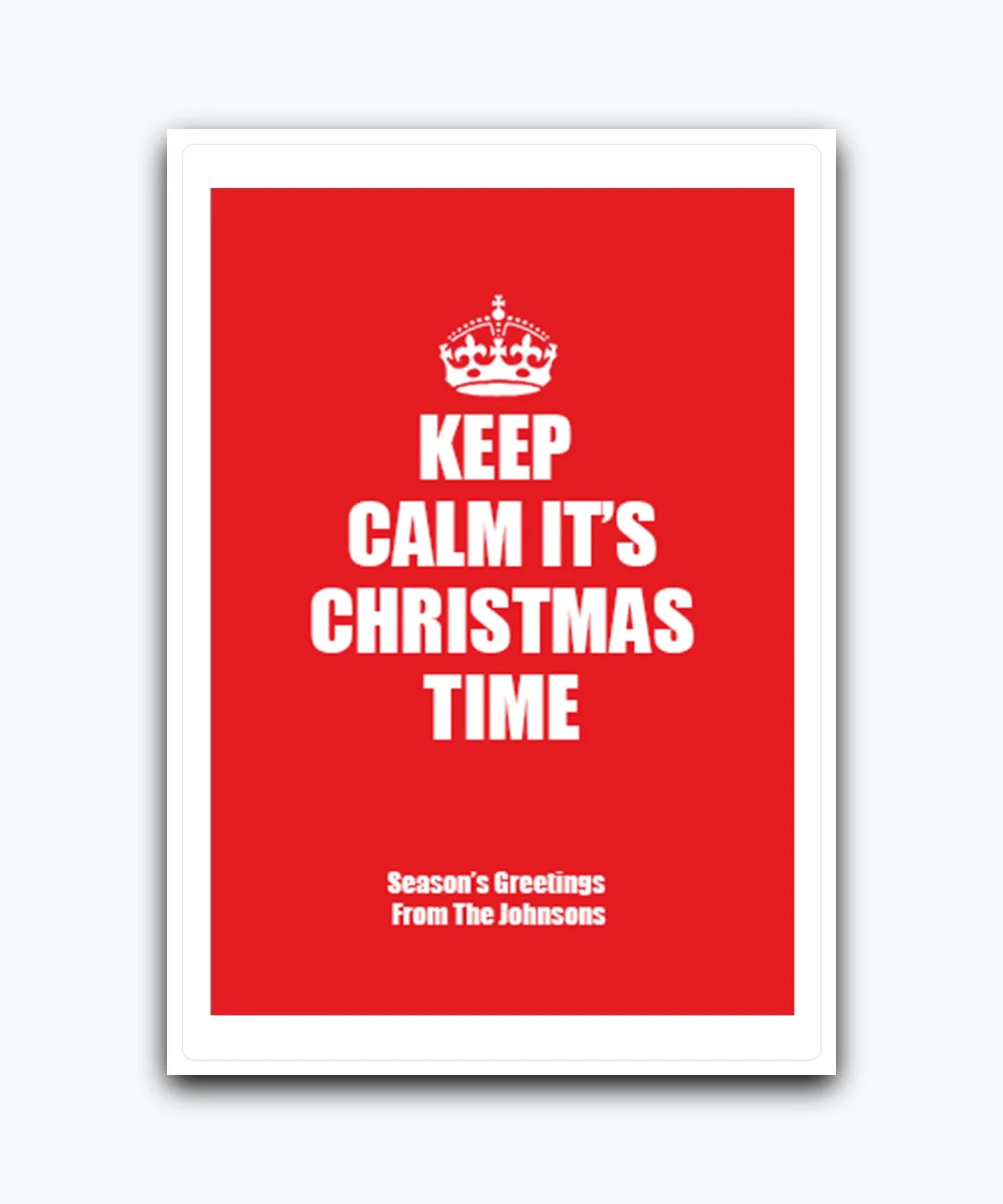Keep Calm Christmas card—personalised with names & text; Bold red Christmas card with custom message