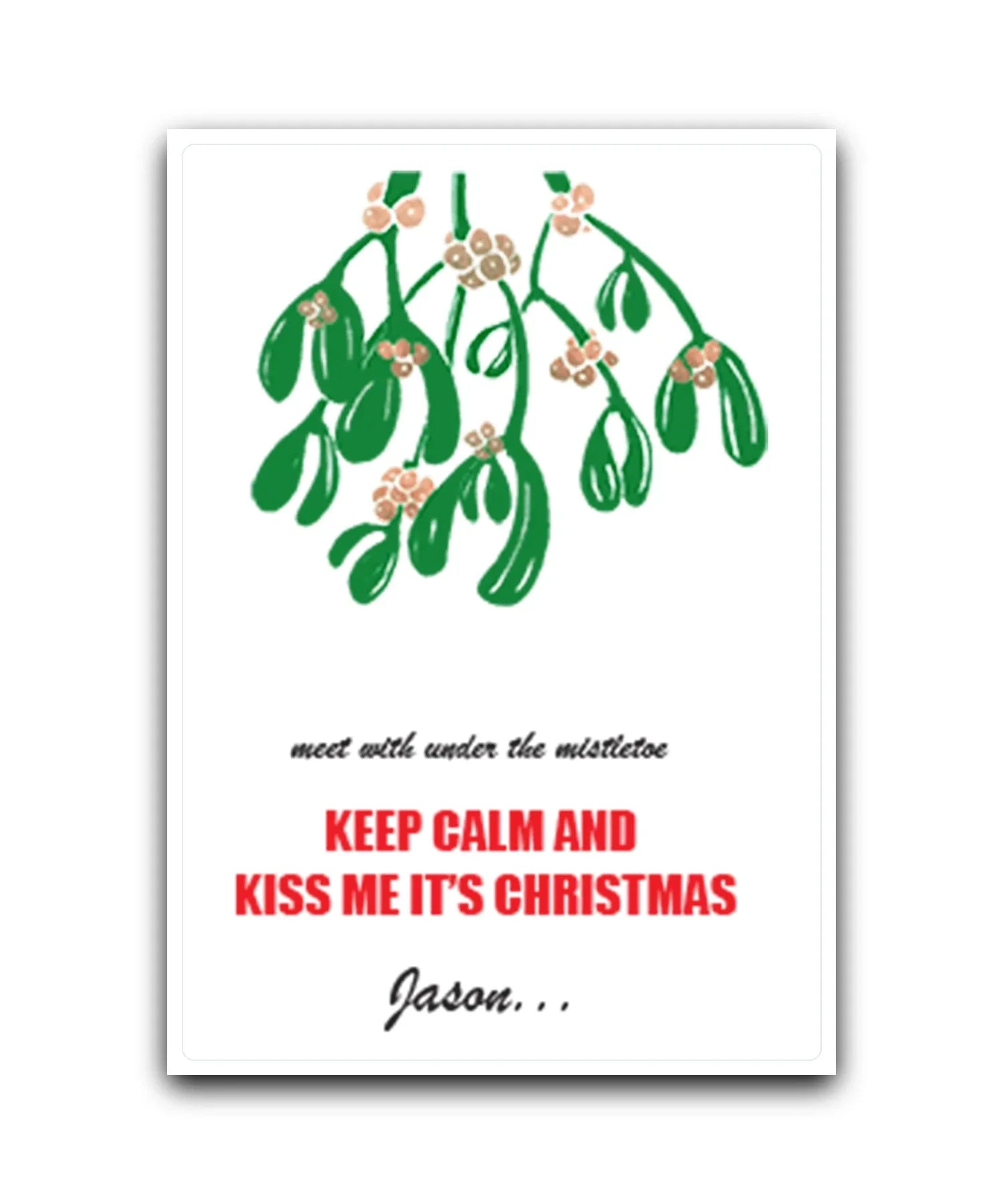 Personalised Christmas card—Personalised Christmas card with mistletoe illustration