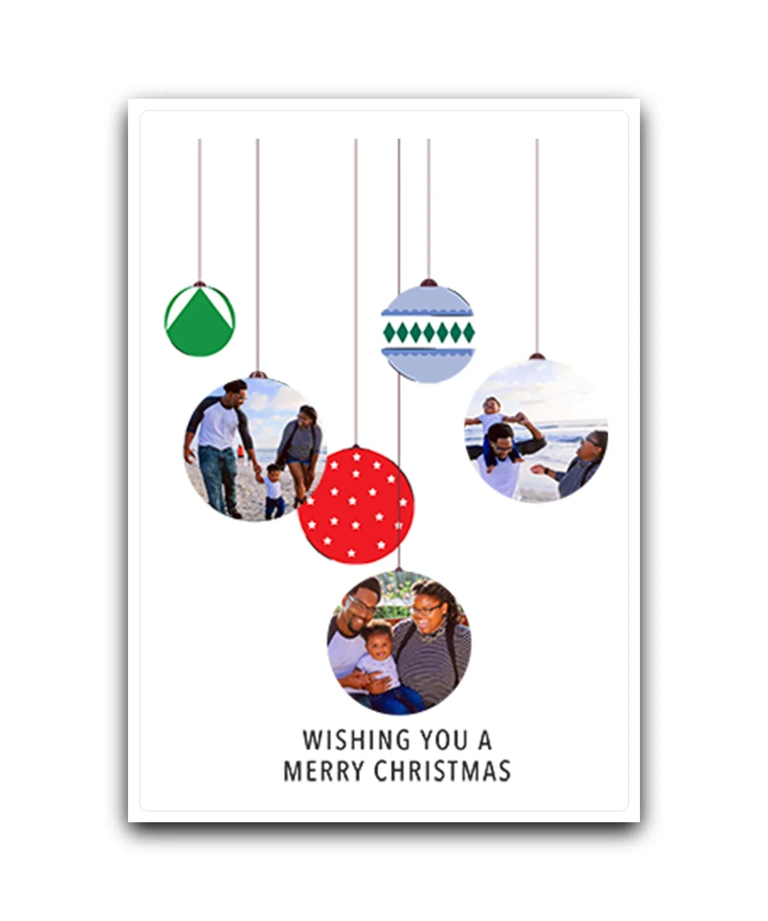 Photo upload personalised Christmas card—add your picture, Personalised Christmas card with photo baubles