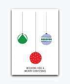 Custom hanging baubles Christmas card red green blue; fast dispatch