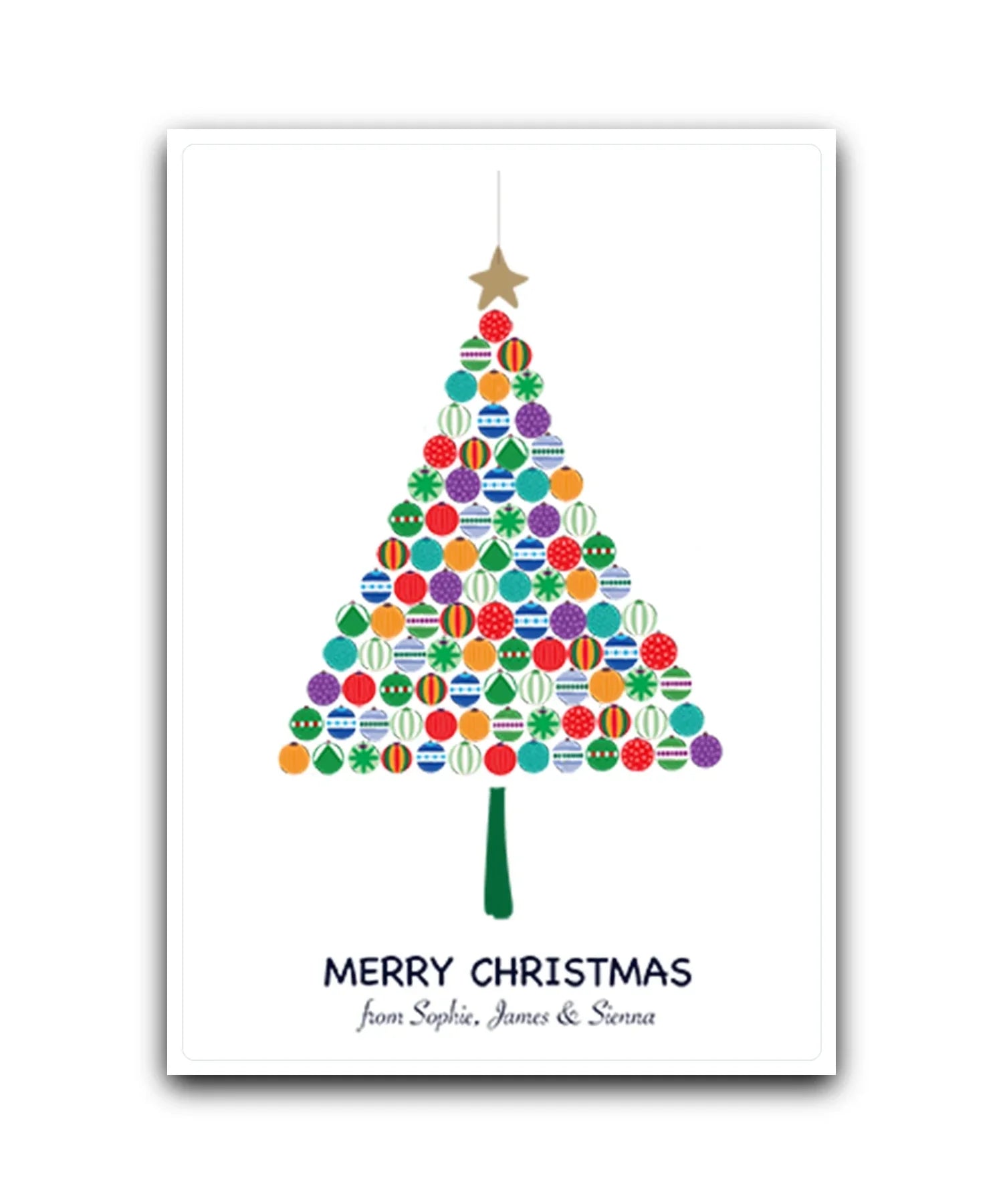Gold star personalised Christmas card—add name & message; custom printed Christmas card