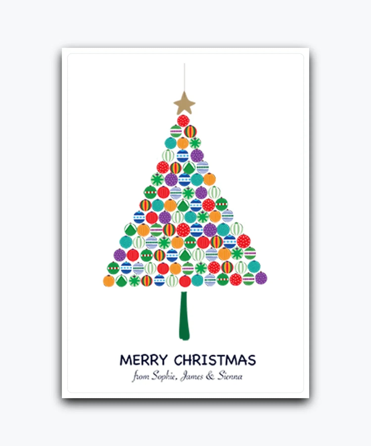 Create your own Christmas card with Custom festive card with bold bauble Christmas tree