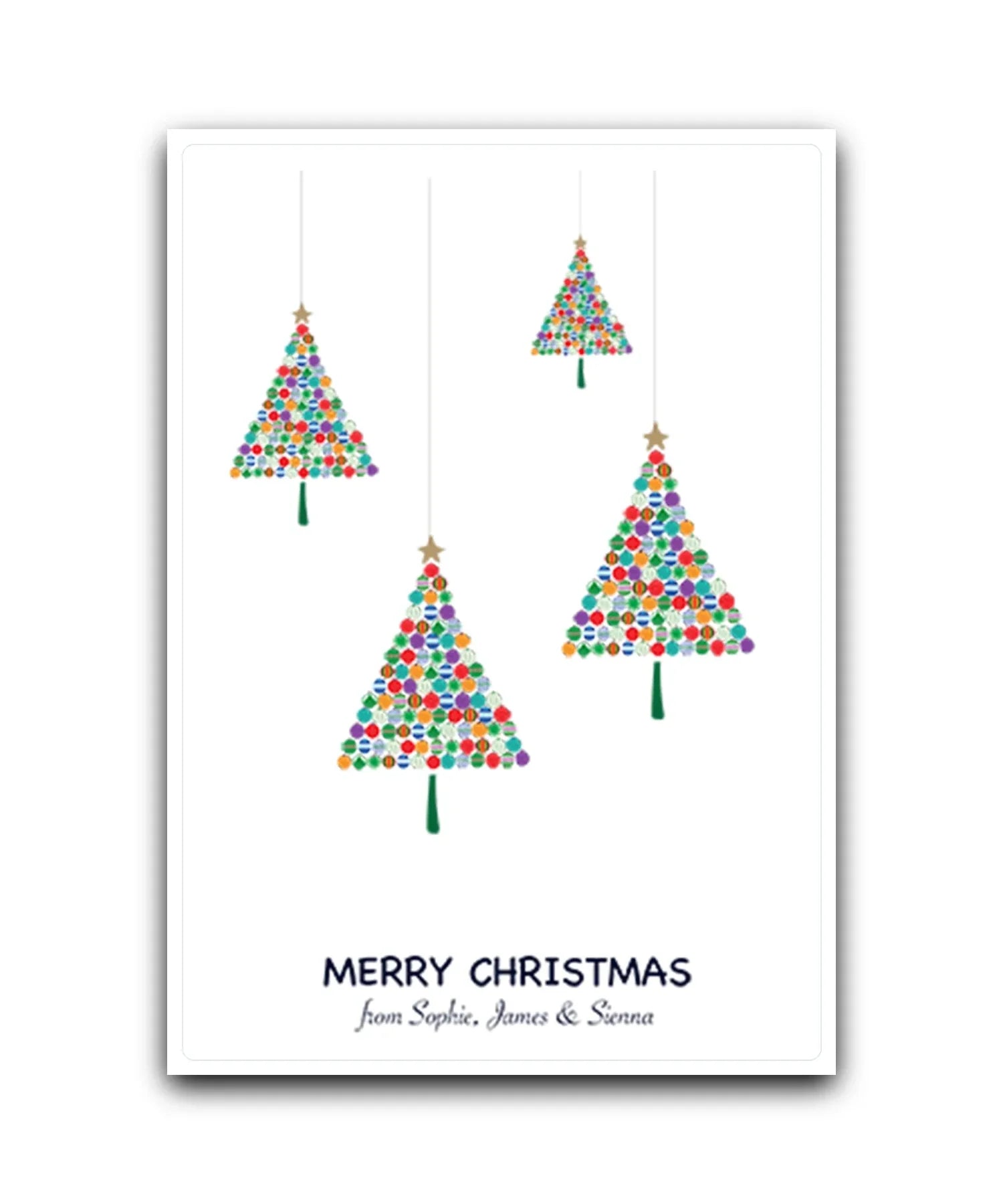 Christmas tree personalised card—add name & message; custom printed Xmas card; for family & friends