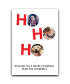 Personalised Christmas card with family photo upload in bauble design—personalised with name & message; custom printed; for family & friends