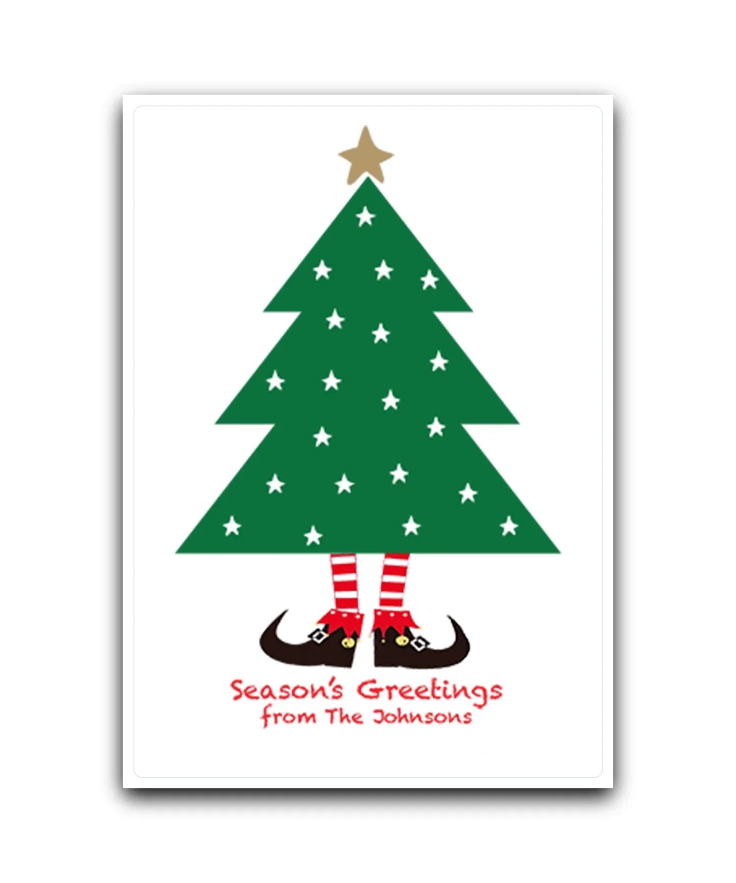 Personalised Christmas card (red)—add name & message; Personalised Bah Humbug Christmas card funny elf legs design