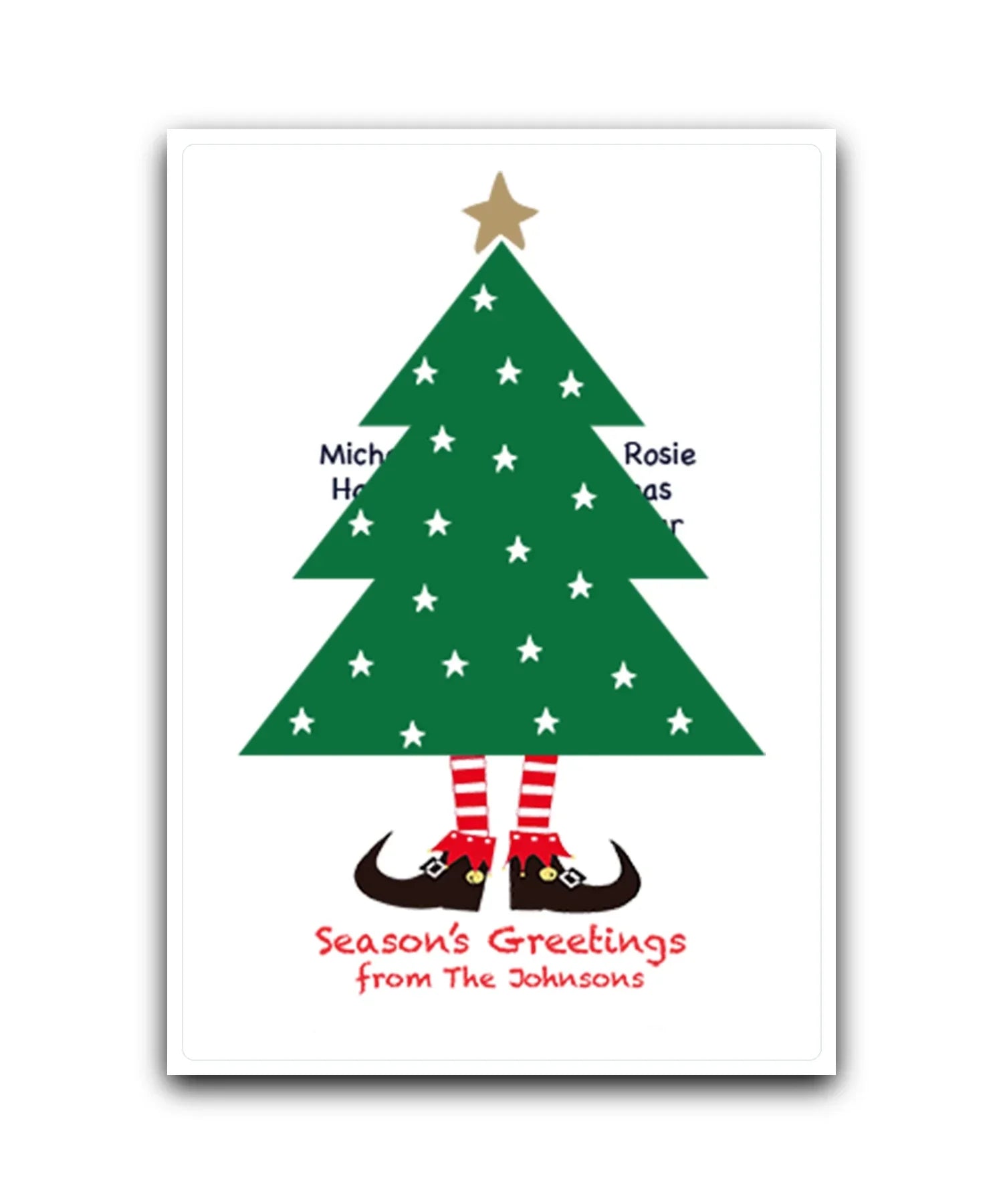 Gold star personalised Christmas card—add name & message; custom printed Christmas card