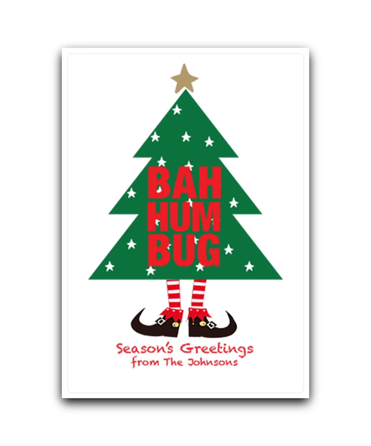 Gold star personalised Christmas card—add name & message; custom printed Christmas card