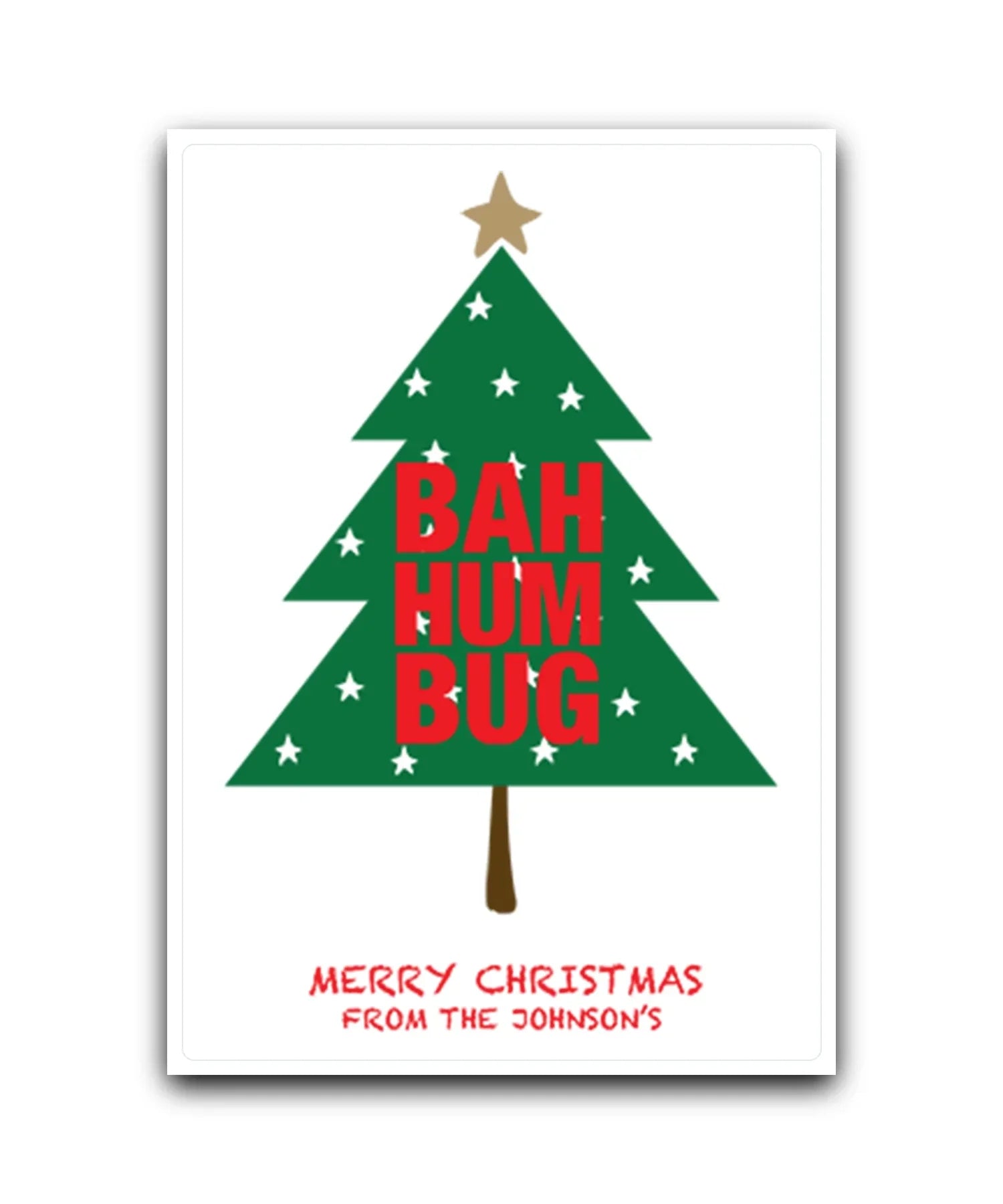 Gold star personalised Christmas card—add name & message; custom printed Christmas card