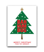 Personalised Bah Humbug Christmas card – funny festive design with tree and stars