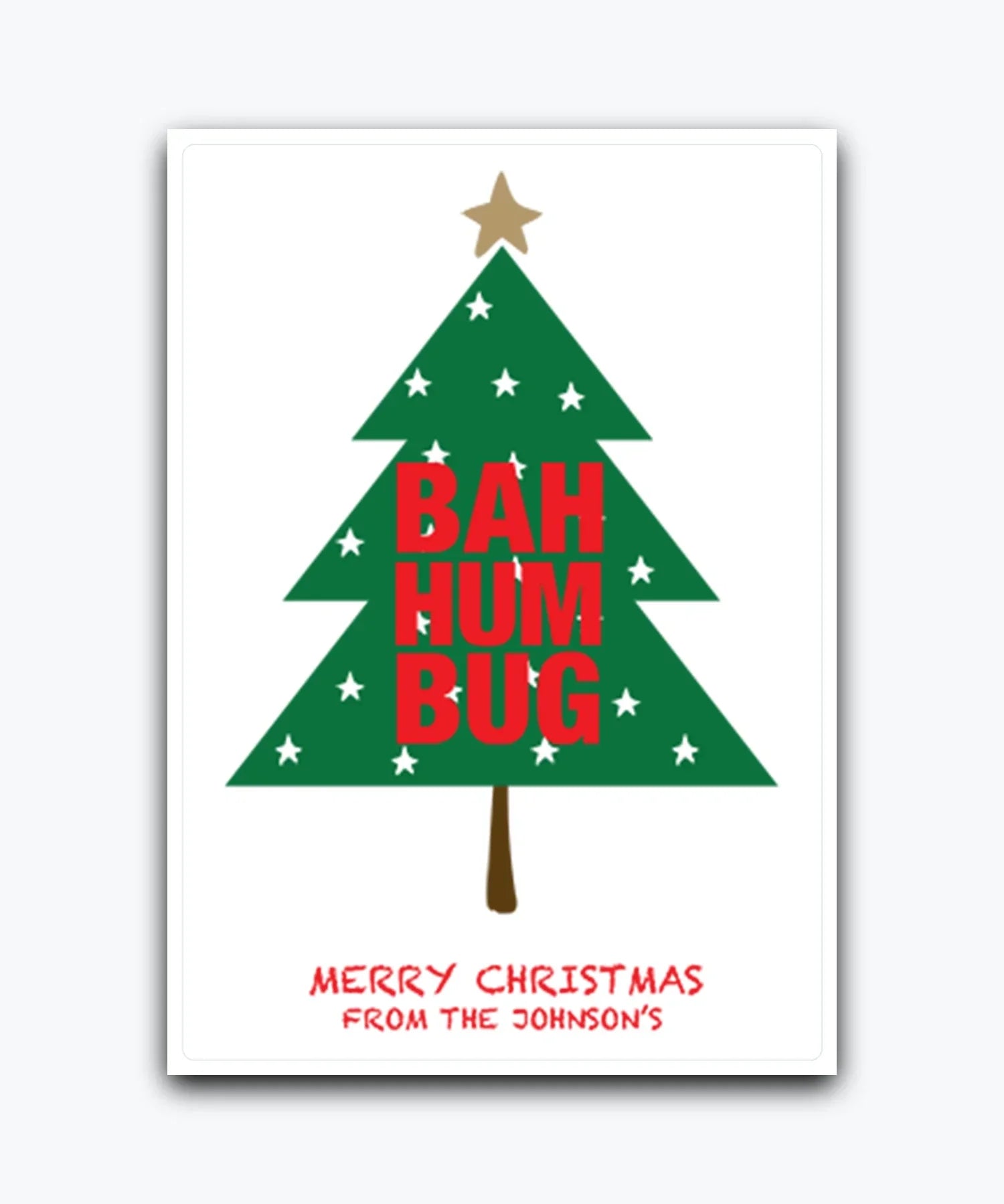 Elegant gold star Christmas card—personalised with names; printed Xmas greeting