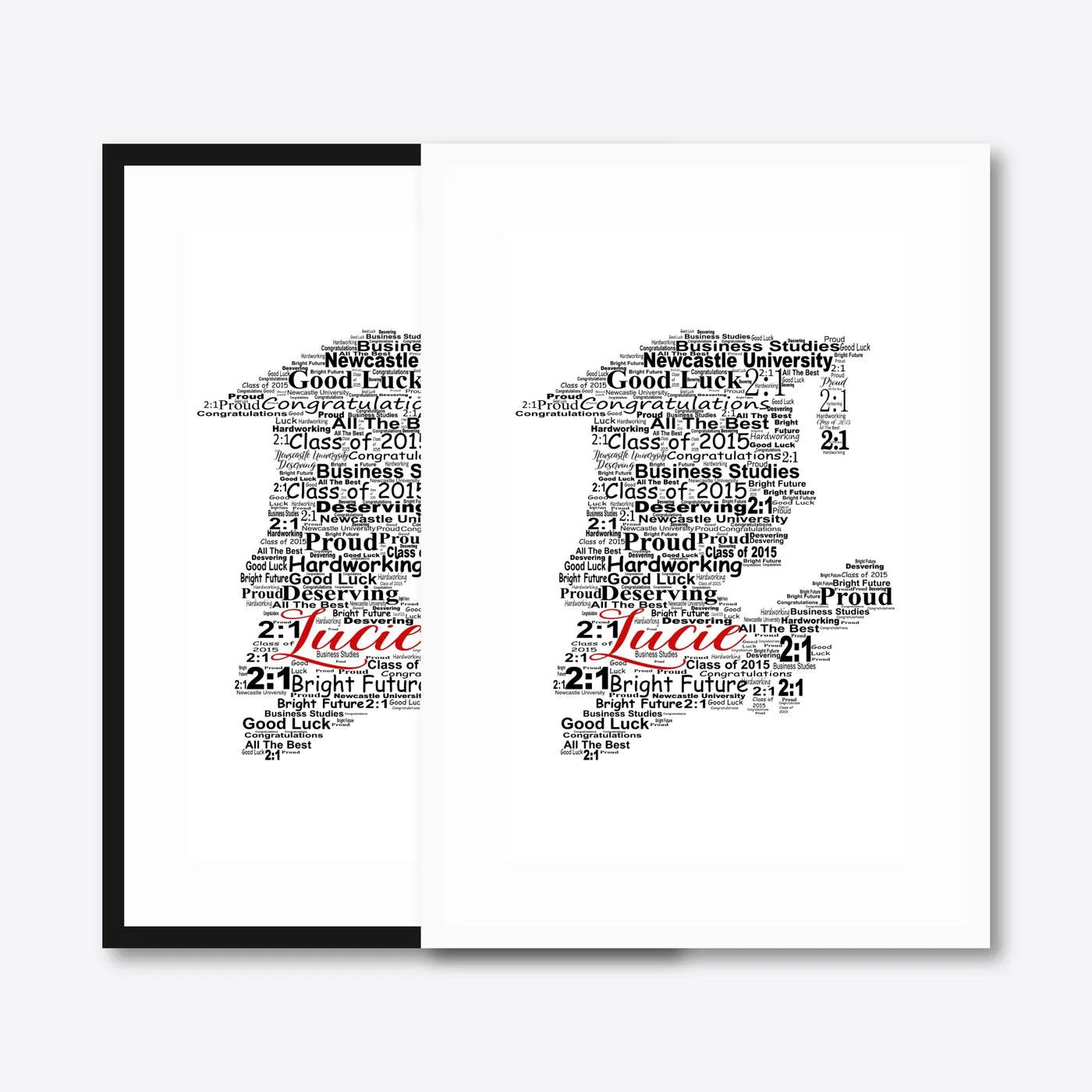 Graduation word art – grad10 – black & white frames side-by-side
