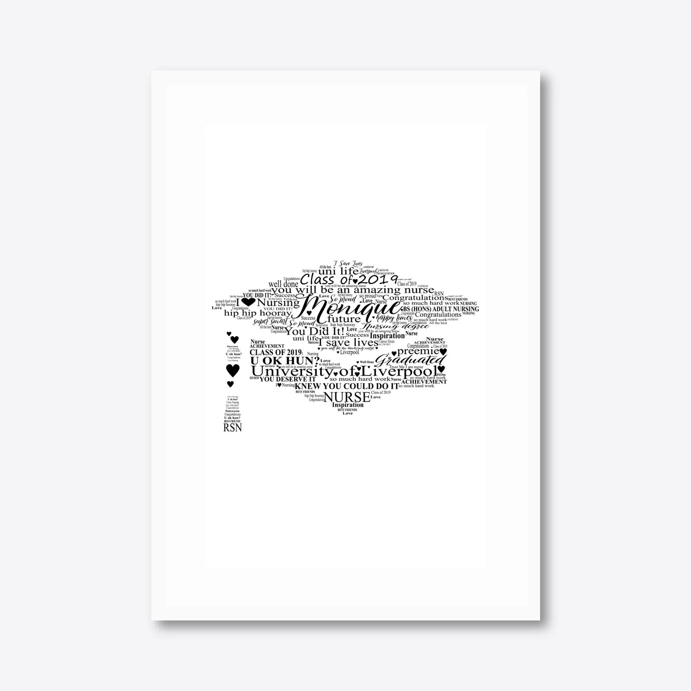 Graduation word art – grad11 – A3 – white frame