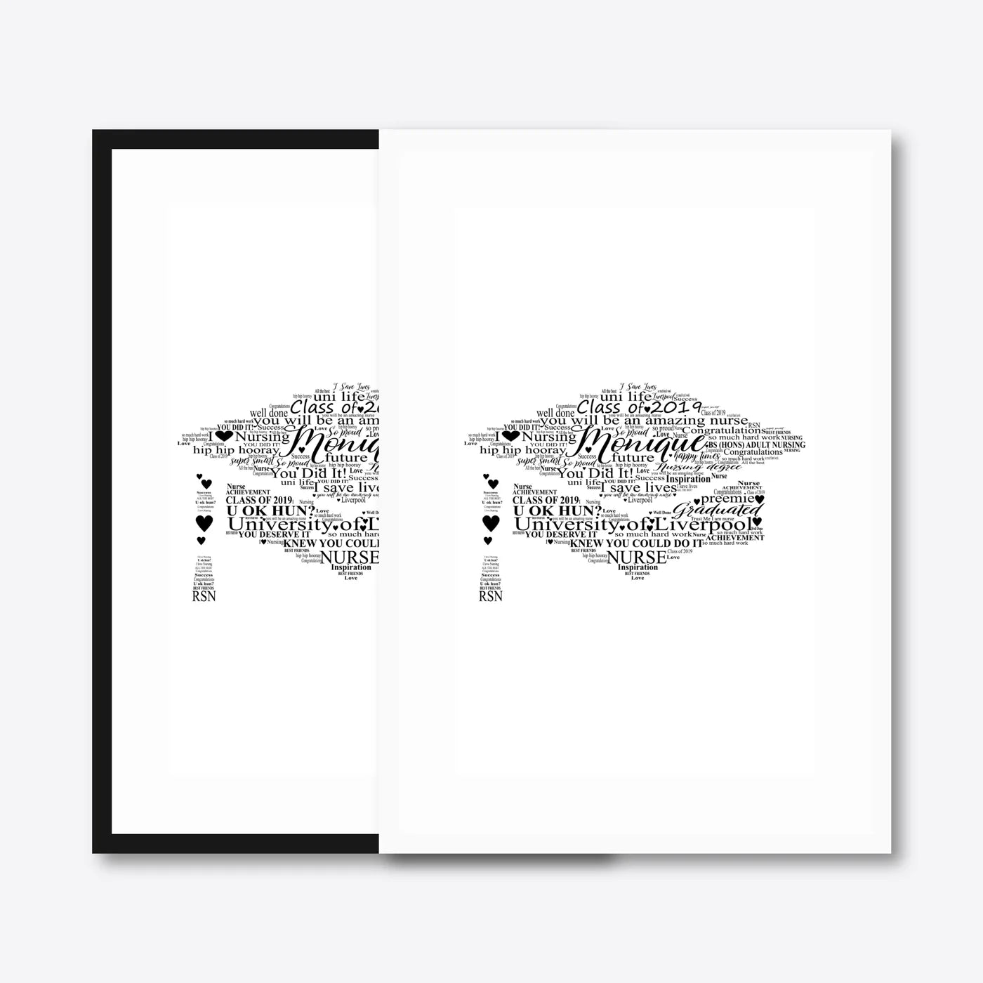 Graduation word art – grad11 – black & white frames side-by-side