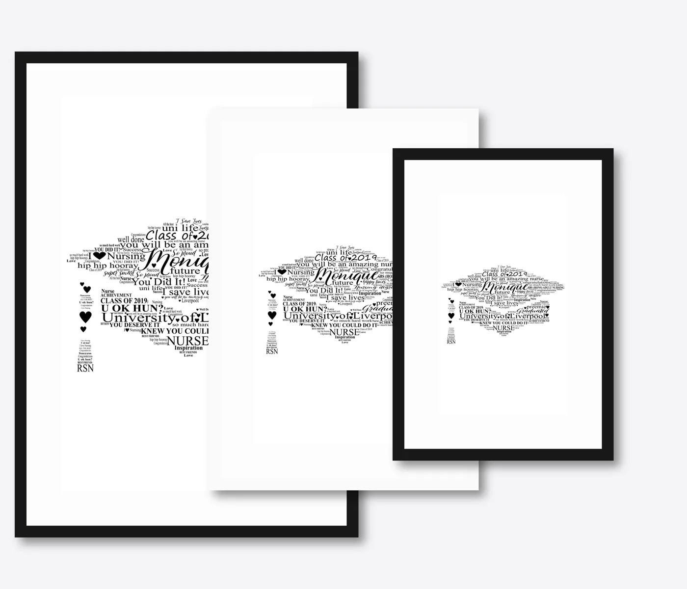 Graduation word art – grad11 – size lineup A3, A4, A5