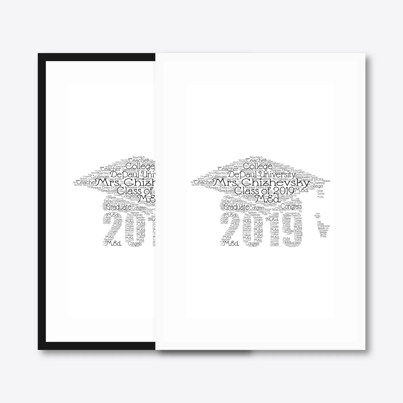 Graduation word art – grad12 – black & white frames side-by-side