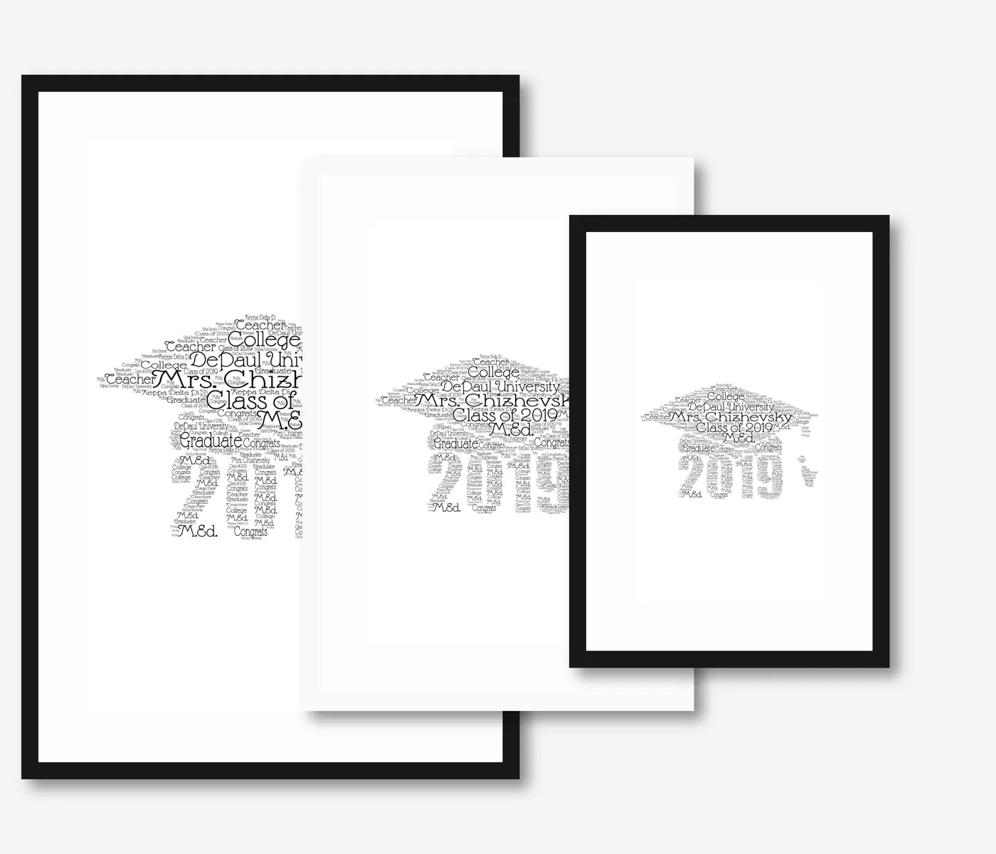 Graduation word art – grad12 – size lineup A3, A4, A5