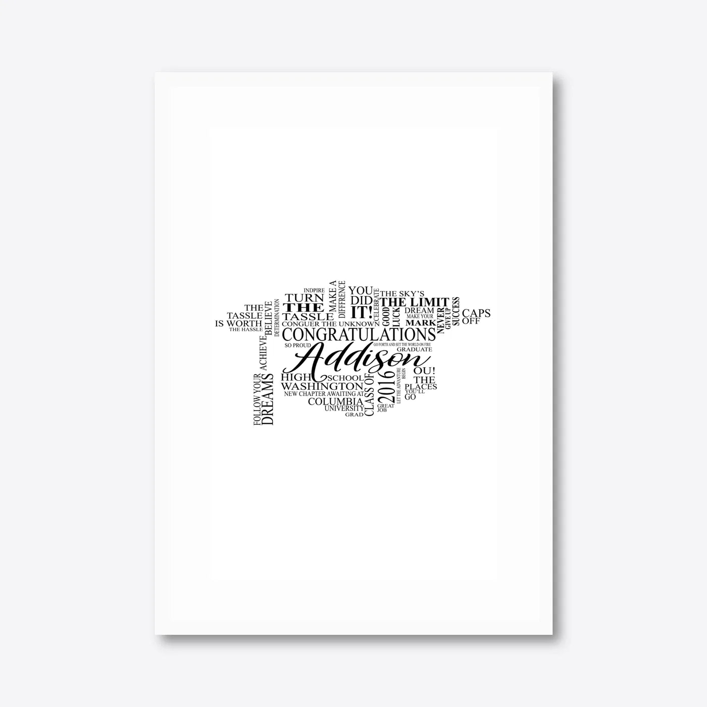 Graduation word art – grad14 – A3 – white frame