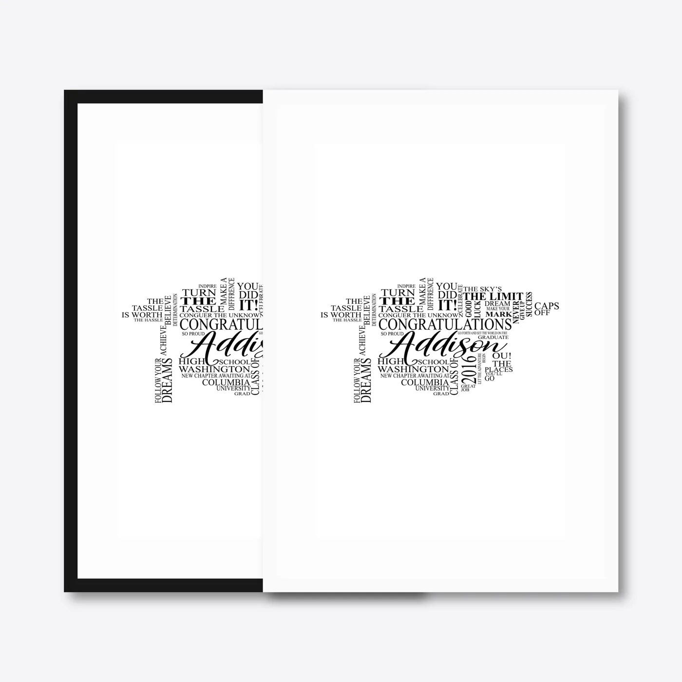 Graduation word art – grad14 – black & white frames side-by-side