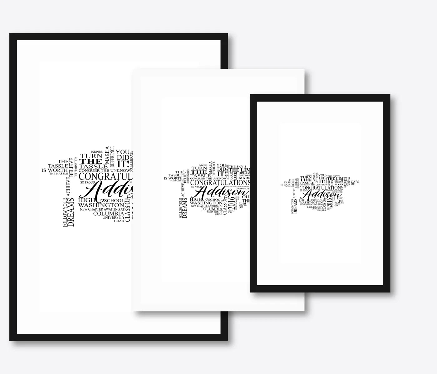 Graduation word art – grad14 – size lineup A3, A4, A5