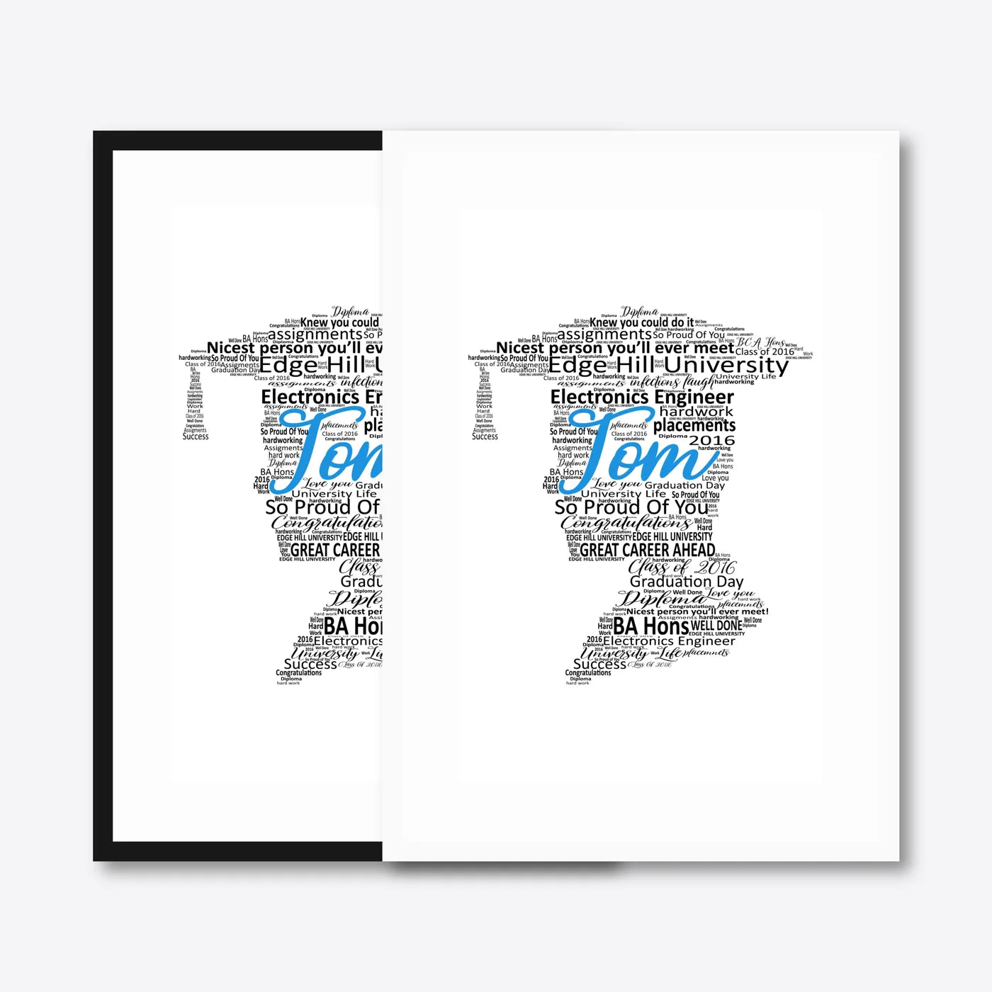 Graduation word art – grad8 – black & white frames side-by-side