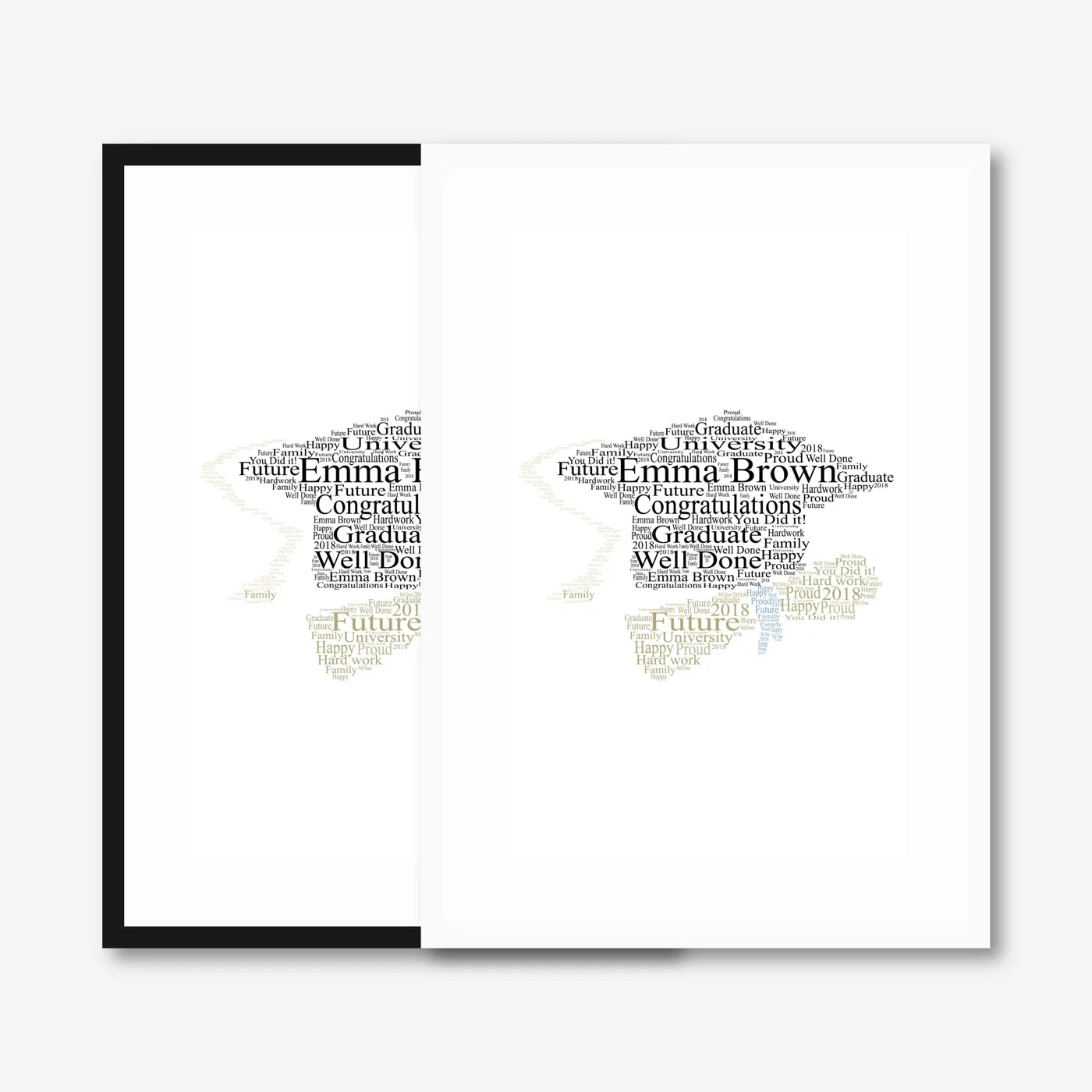 Graduation word art – grad9 – black & white frames side-by-side