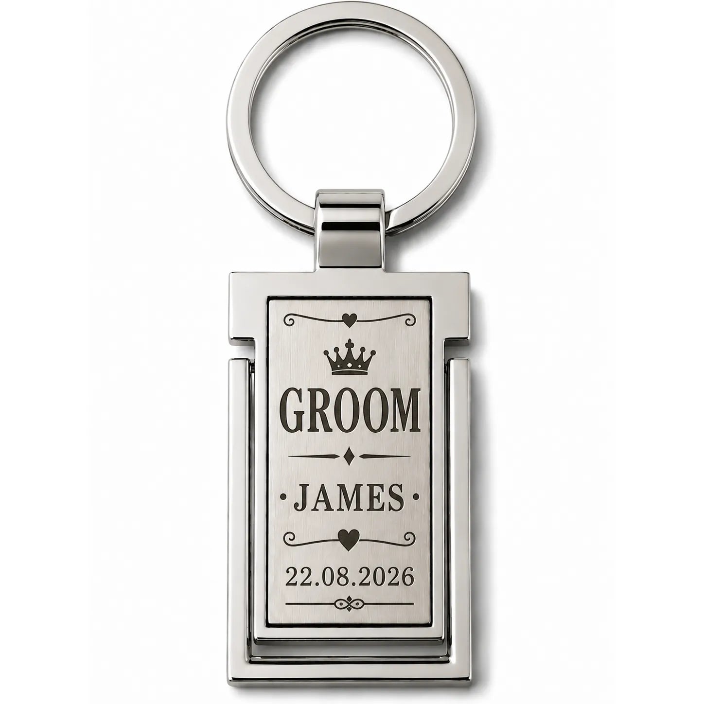 Personalised Groom metal keyring with name and wedding date