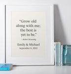 Custom minimalist quote wall art featuring couple’s names and special date.