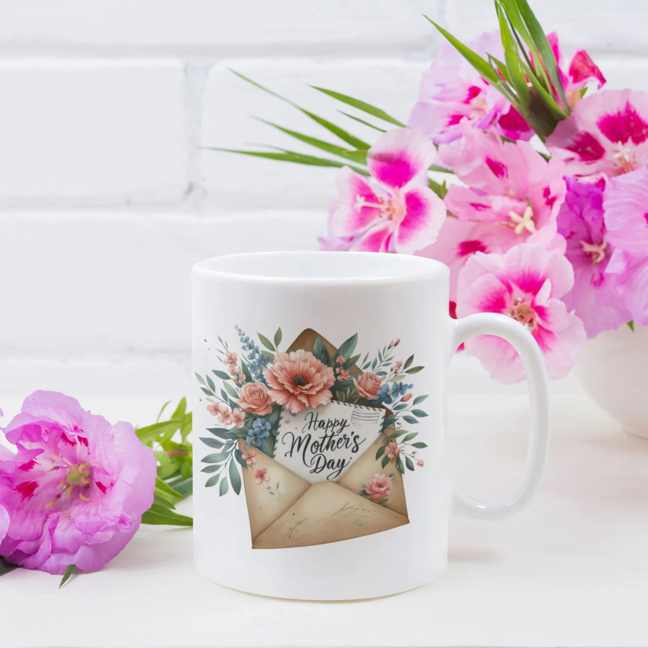 Happy Mothers Day card insideenvelope mug gift for mum floral mothers day present ceramic cup