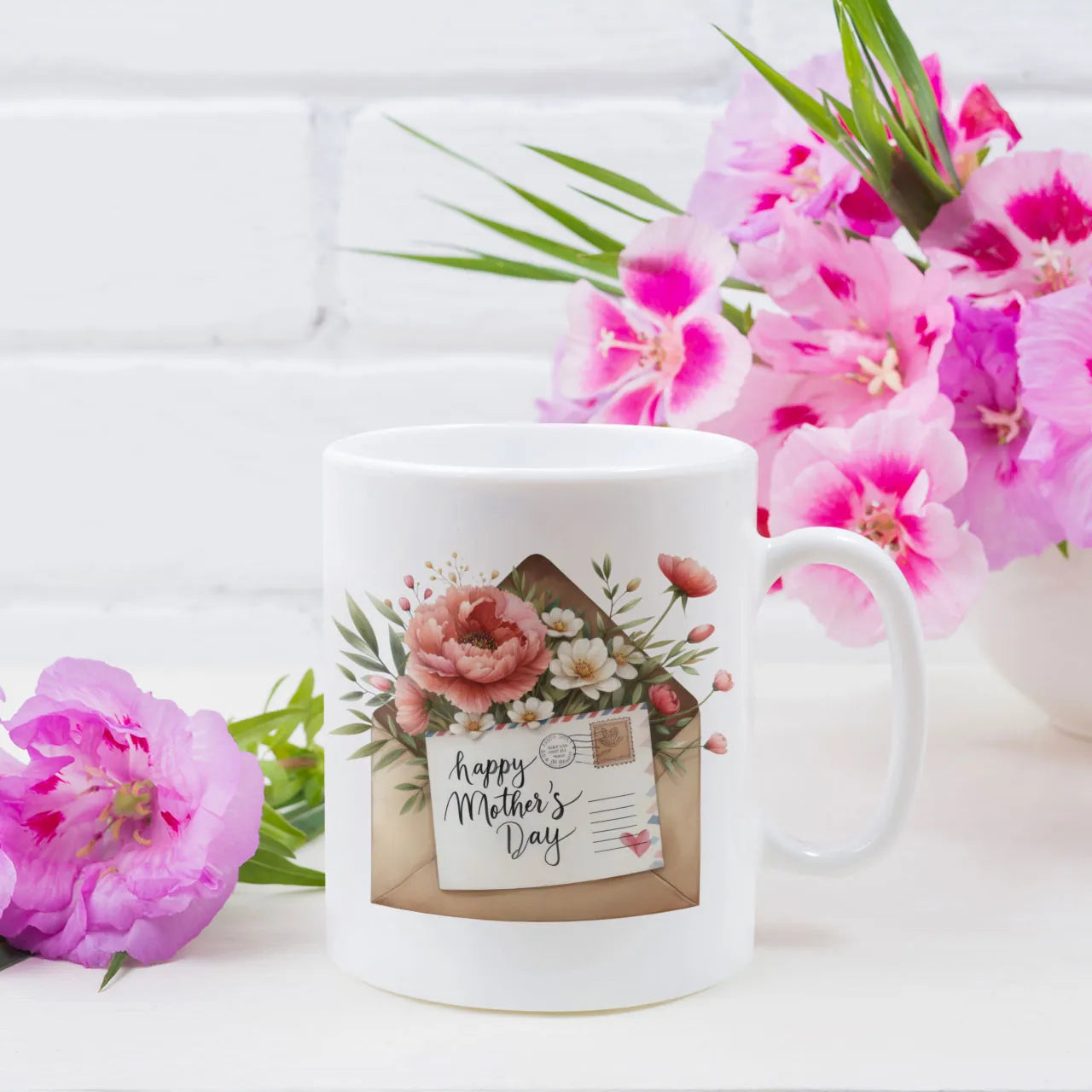 Happy Mothers Day envelope mug gift for mum floral mothers day present ceramic cup
