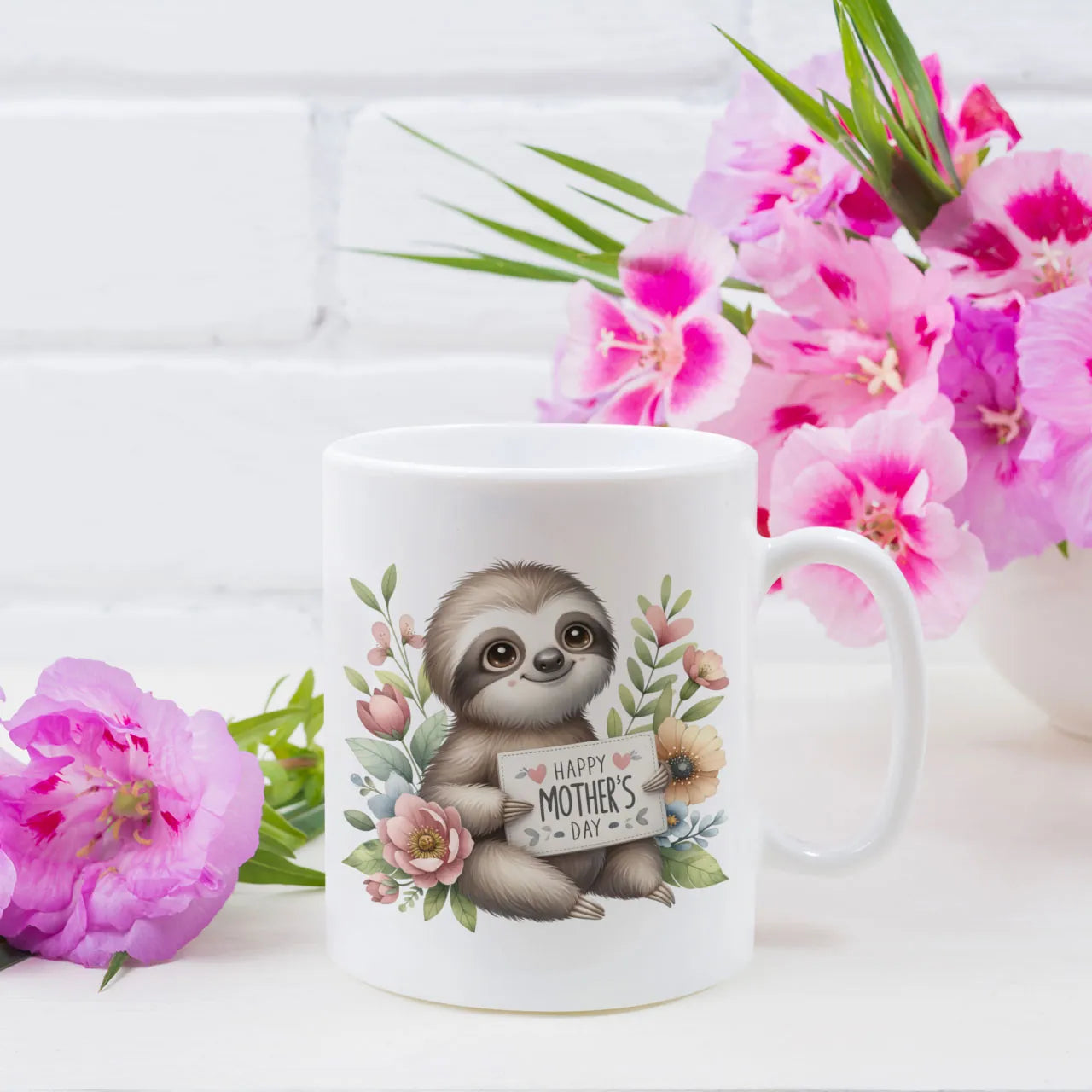 Happy Mothers Day otter floral mug with custom photo and message printed on reverse