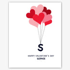 Heart Balloon Drop with Initial – Personalised Card – personalised Valentine card, custom romantic greeting or anniversary card; make your own unique card.